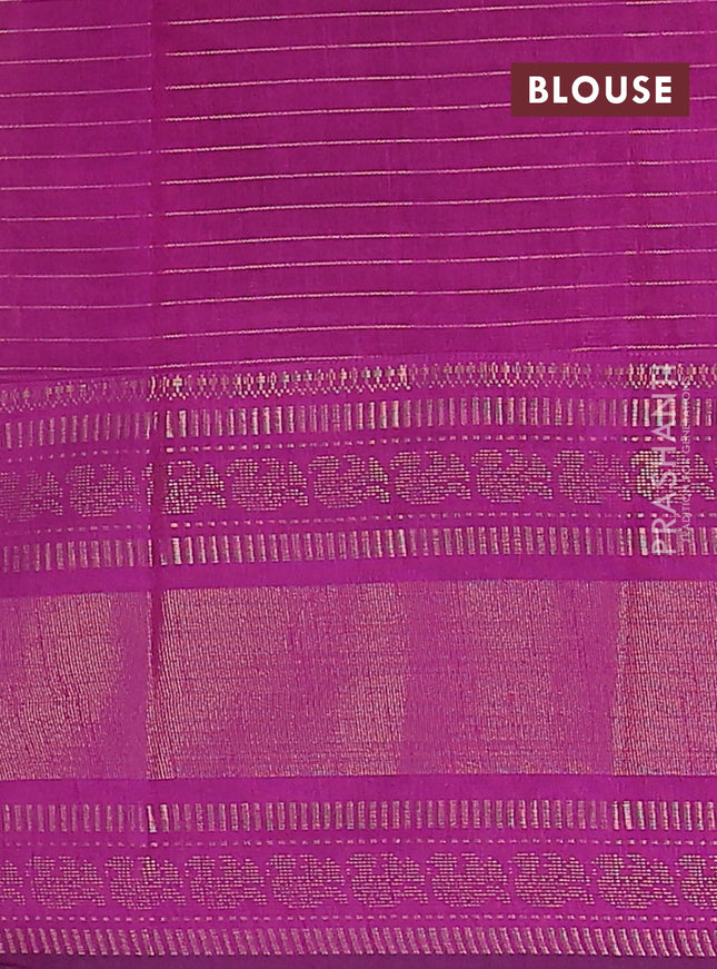 Semi dupion saree peach pink and purple with allover zari checks & buttas and long zari woven border
