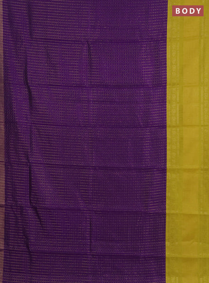 Semi dupion saree violet and lime yellow with allover zari checks & buttas and long zari woven border