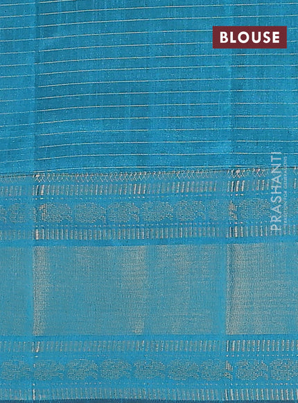 Semi dupion saree orange and teal blue with allover zari checks & buttas and long zari woven border