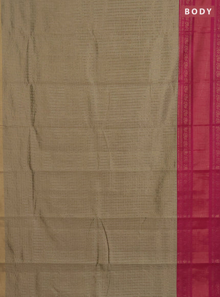 Semi dupion saree beige and magenta pink with allover zari checks & buttas and long zari woven border