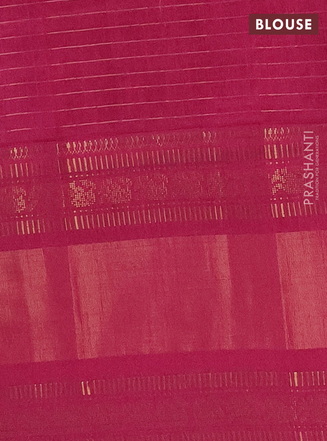 Semi dupion saree beige and magenta pink with allover zari checks & buttas and long zari woven border