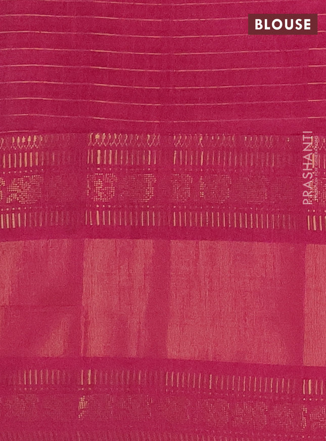 Semi dupion saree mehendi green and magenta pink with allover zari checks & buttas and long zari woven border