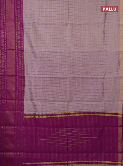 Semi dupion saree pastel pink and purple with allover zari checks & buttas and long zari woven border