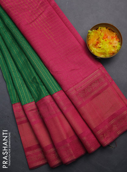 Semi dupion saree green and magenta pink with allover zari checks & buttas and long zari woven border