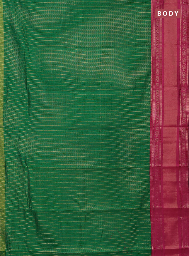Semi dupion saree green and magenta pink with allover zari checks & buttas and long zari woven border