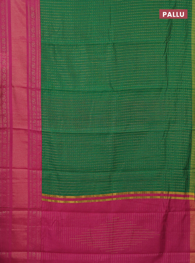 Semi dupion saree green and magenta pink with allover zari checks & buttas and long zari woven border