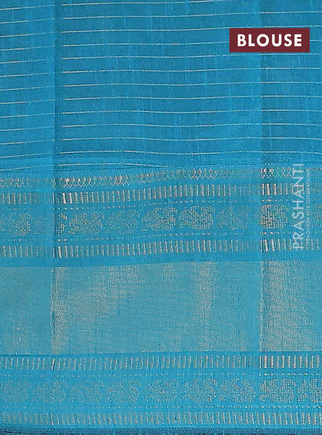 Semi dupion saree violet and teal blue with allover zari checks & buttas and long zari woven border