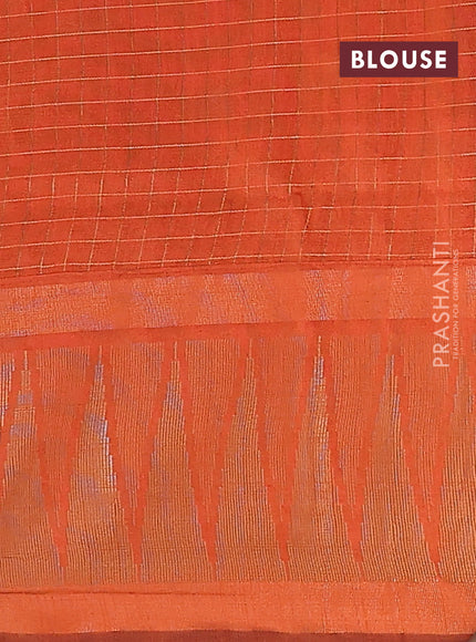 Semi dupion saree purple and orange with allover zari checked pattern and long temple zari woven border