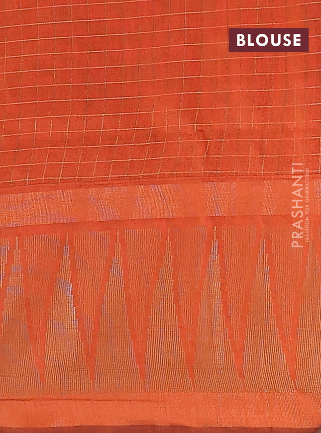 Semi dupion saree purple and orange with allover zari checked pattern and long temple zari woven border