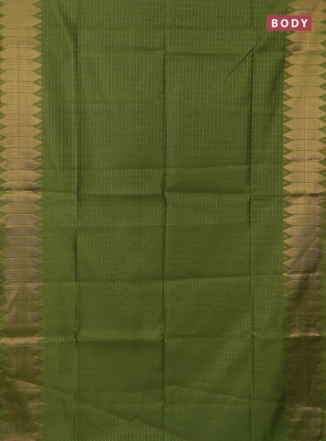 Semi dupion saree sap green with allover zari woven buttas and temple zari woven border