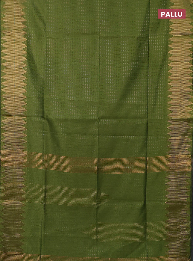 Semi dupion saree sap green with allover zari woven buttas and temple zari woven border