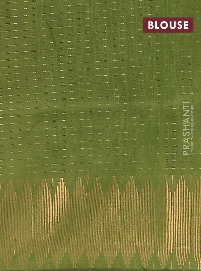 Semi dupion saree sap green with allover zari woven buttas and temple zari woven border