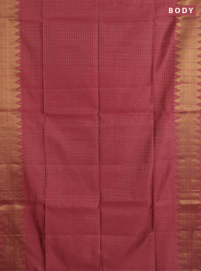 Semi dupion saree peach pink shade with allover zari woven buttas and temple zari woven border