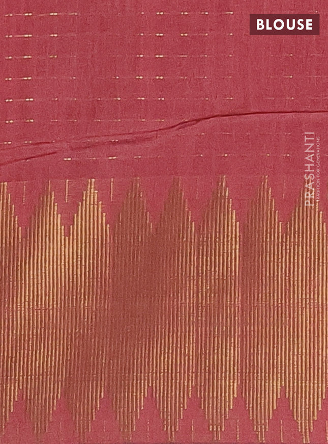 Semi dupion saree peach pink shade with allover zari woven buttas and temple zari woven border