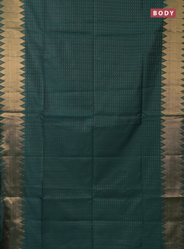 Semi dupion saree bottle green with allover zari woven buttas and temple zari woven border