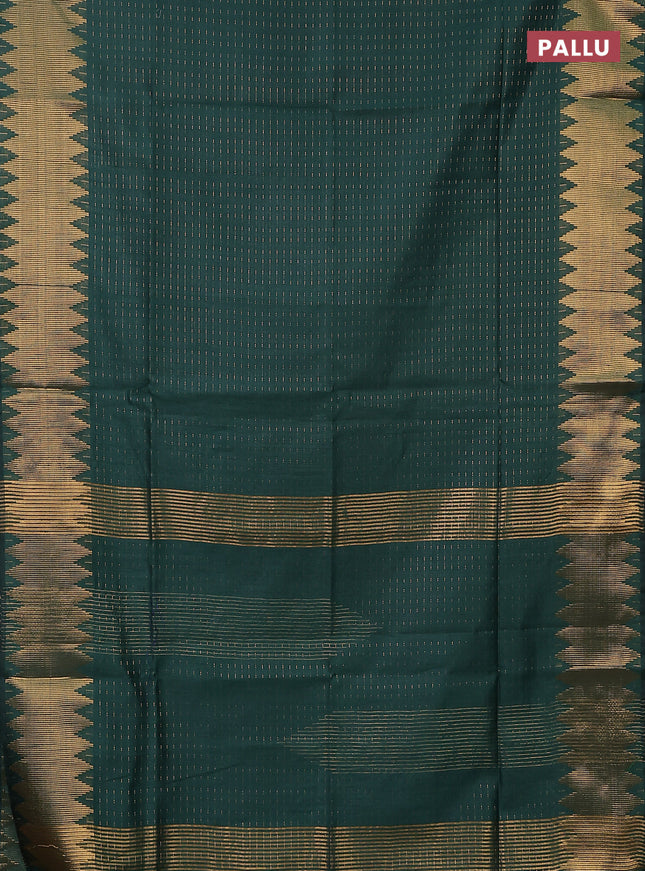 Semi dupion saree bottle green with allover zari woven buttas and temple zari woven border