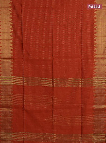 Semi dupion saree orange with allover zari woven buttas and temple zari woven border