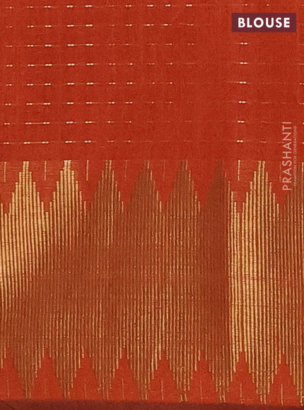 Semi dupion saree orange with allover zari woven buttas and temple zari woven border