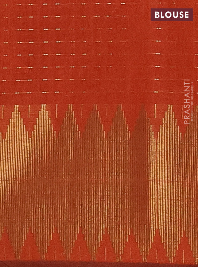 Semi dupion saree orange with allover zari woven buttas and temple zari woven border