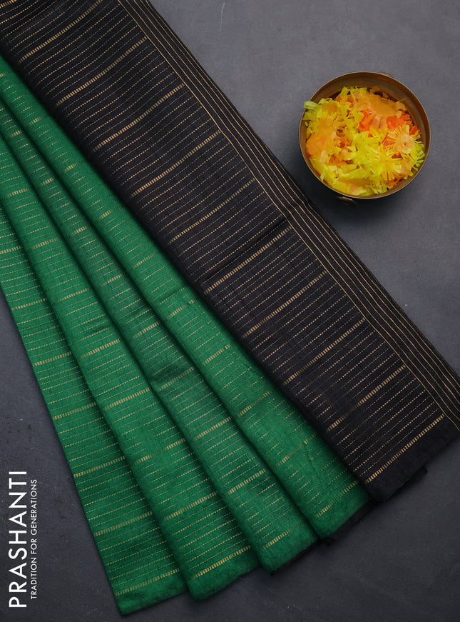 Semi dupion saree green and black with allover zari weaves in borderless style