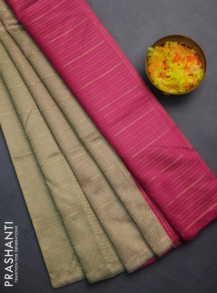 Semi dupion saree beige and pink with allover zari weaves in borderless style