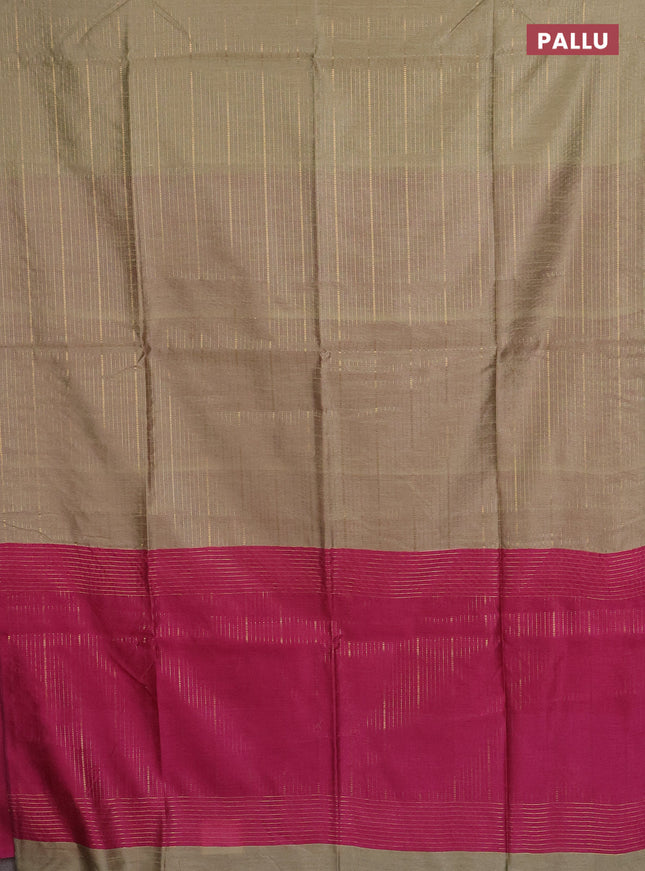 Semi dupion saree beige and pink with allover zari weaves in borderless style