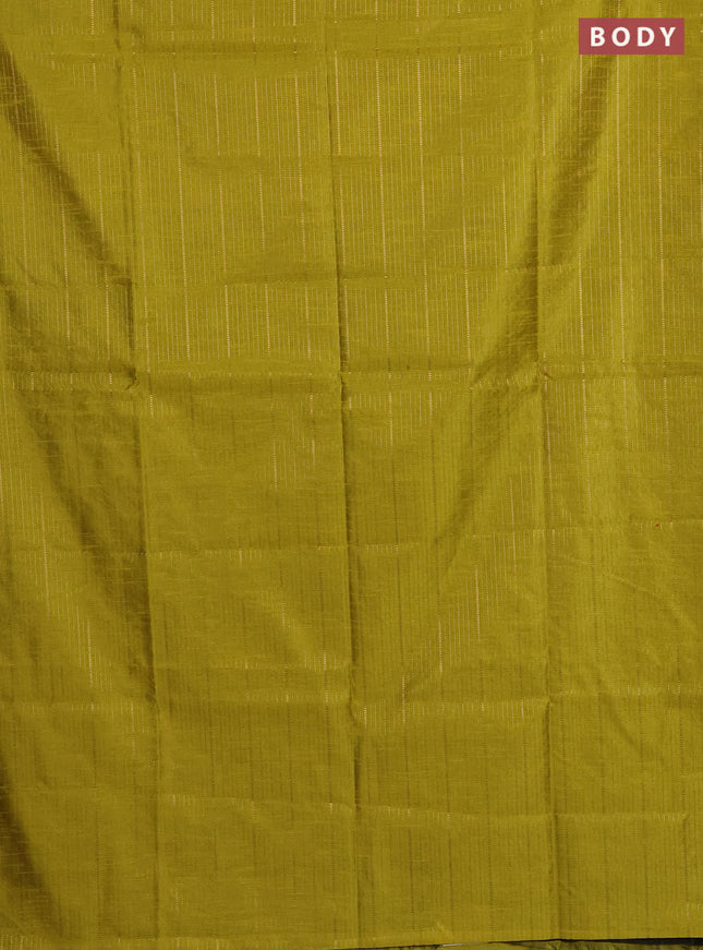 Semi dupion saree lime yellow and black with allover zari weaves in borderless style