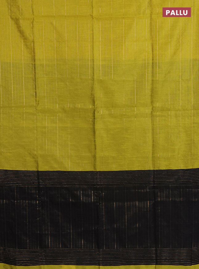 Semi dupion saree lime yellow and black with allover zari weaves in borderless style