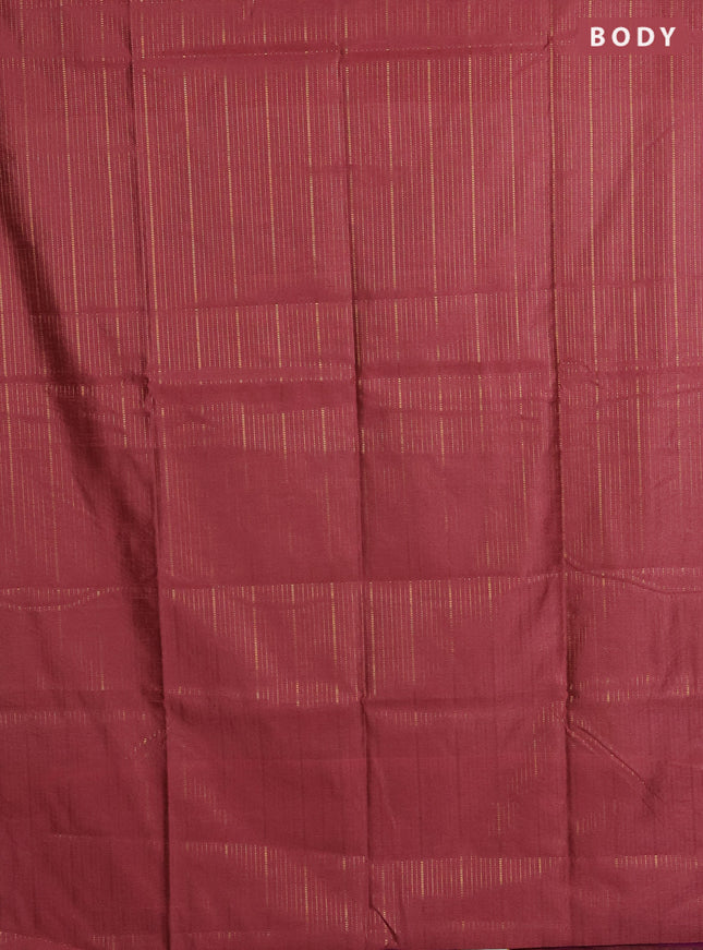 Semi dupion saree peach shade and purple with allover zari weaves in borderless style