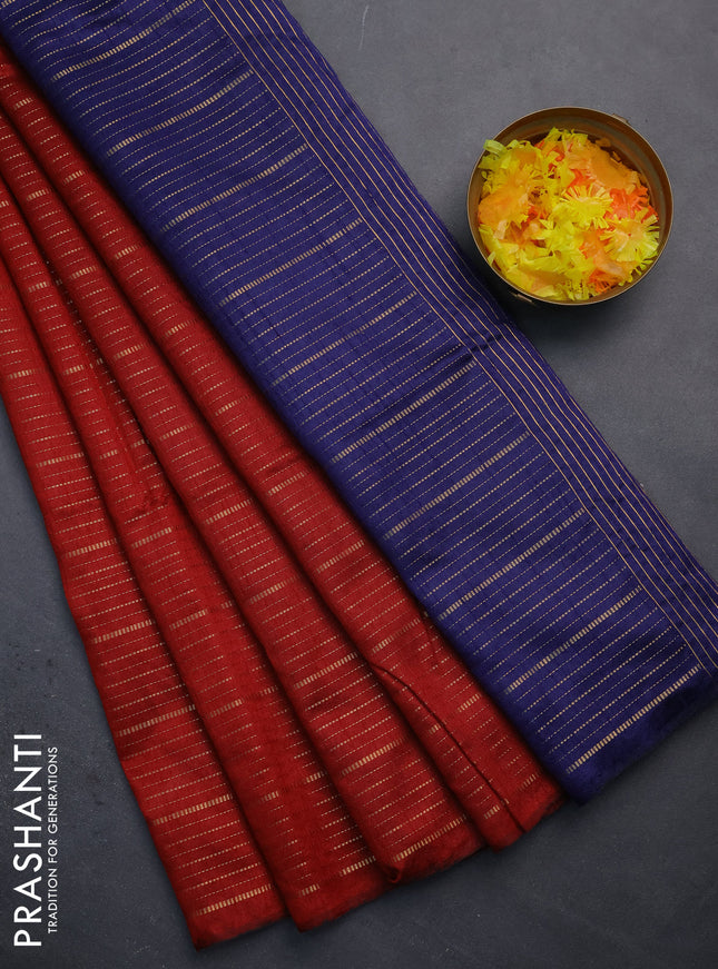 Semi dupion saree maroon and blue with allover zari weaves in borderless style