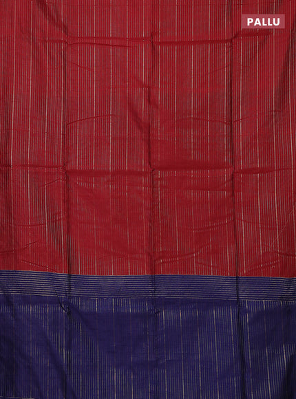 Semi dupion saree maroon and blue with allover zari weaves in borderless style