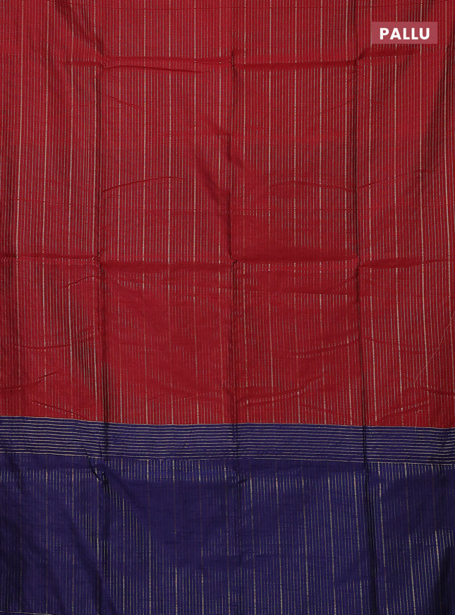 Semi dupion saree maroon and blue with allover zari weaves in borderless style