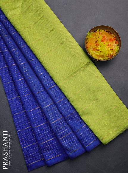 Semi dupion saree blue and fluorescent green with allover zari weaves in borderless style