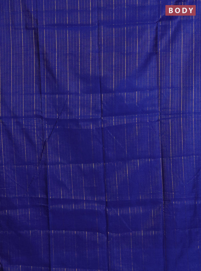 Semi dupion saree blue and fluorescent green with allover zari weaves in borderless style