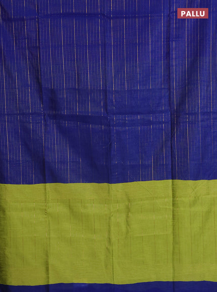 Semi dupion saree blue and fluorescent green with allover zari weaves in borderless style