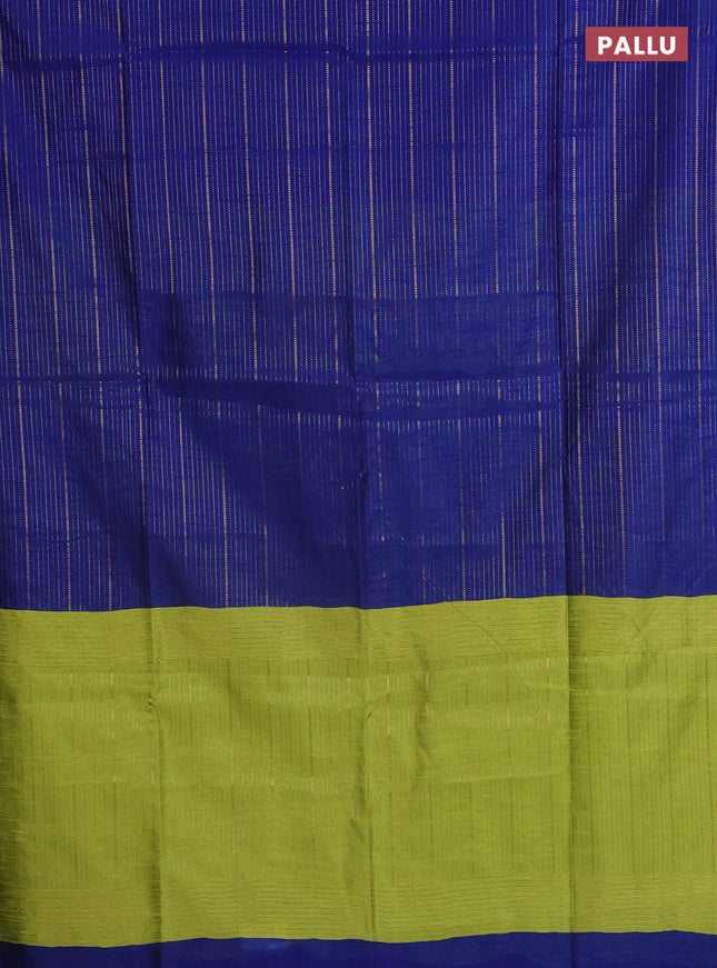 Semi dupion saree blue and fluorescent green with allover zari weaves in borderless style