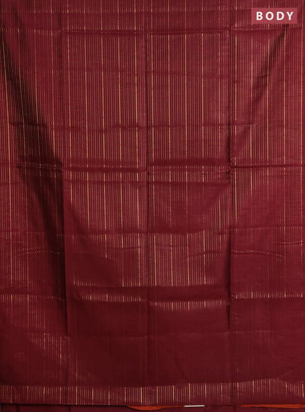 Semi dupion saree maroon and orange with allover zari weaves in borderless style