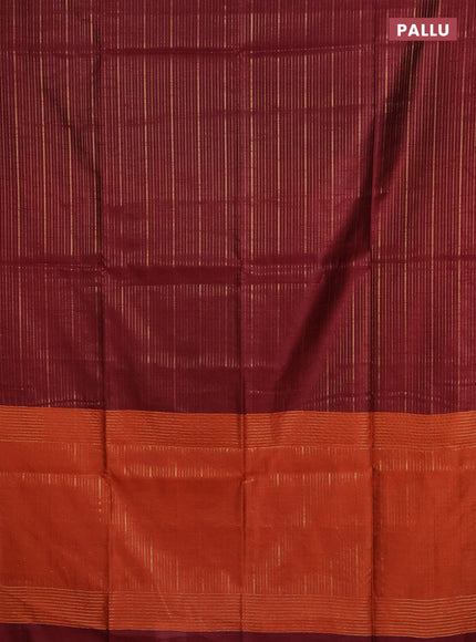 Semi dupion saree maroon and orange with allover zari weaves in borderless style