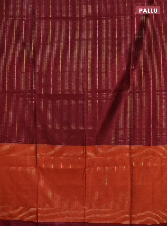 Semi dupion saree maroon and orange with allover zari weaves in borderless style