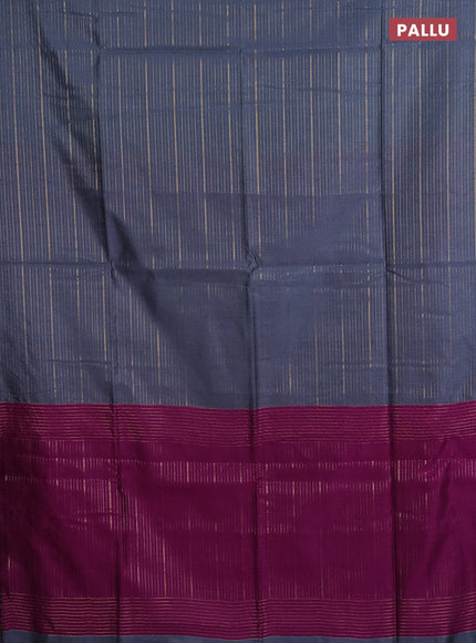 Semi dupion saree grey and purple with allover zari weaves in borderless style