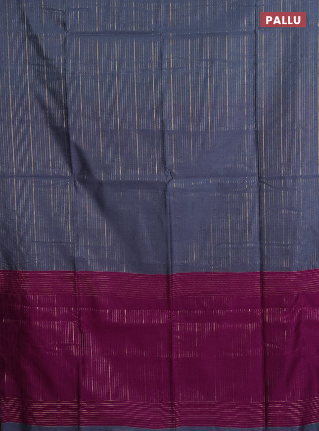Semi dupion saree grey and purple with allover zari weaves in borderless style