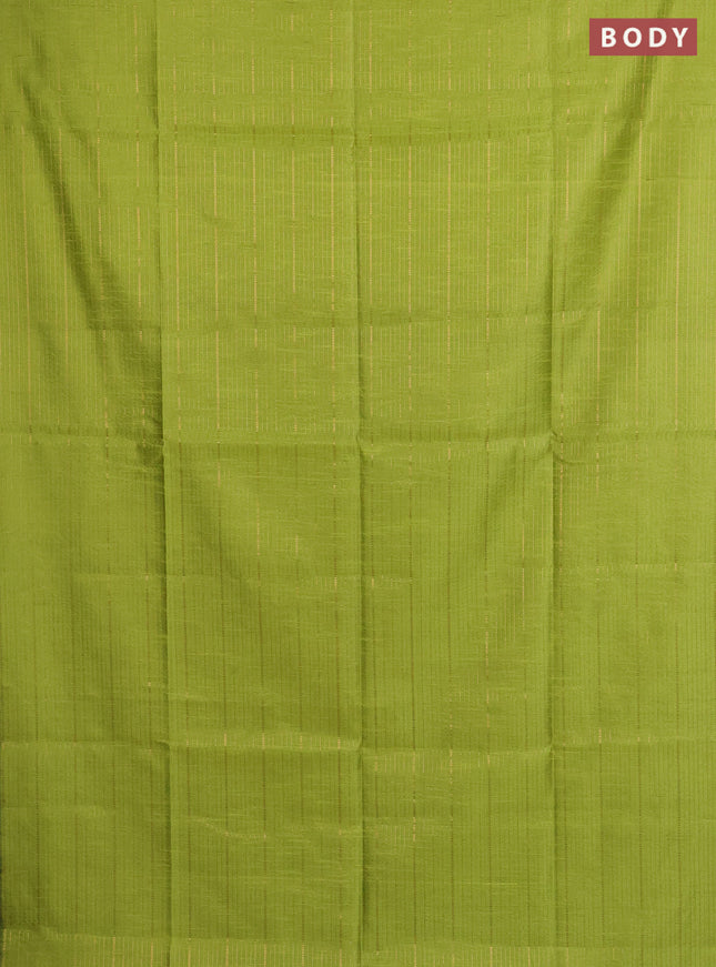 Semi dupion saree fluorescent green and black with allover zari weaves in borderless style