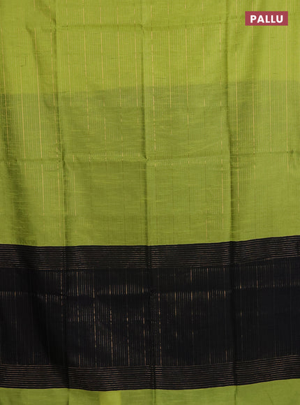 Semi dupion saree fluorescent green and black with allover zari weaves in borderless style