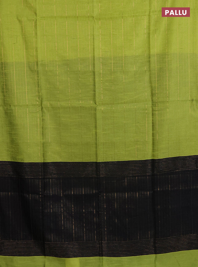 Semi dupion saree fluorescent green and black with allover zari weaves in borderless style