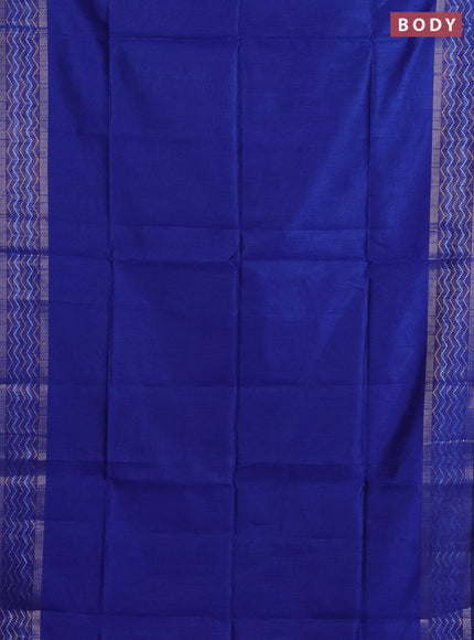 Semi dupion saree blue and pink with plain body and silver & gold zari woven border
