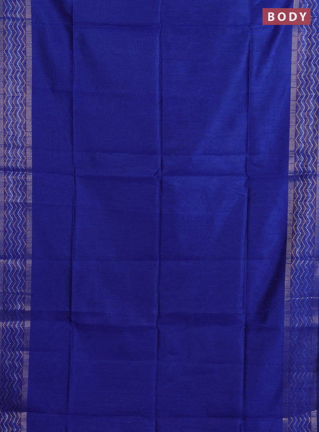 Semi dupion saree blue and pink with plain body and silver & gold zari woven border