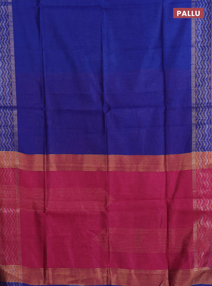 Semi dupion saree blue and pink with plain body and silver & gold zari woven border