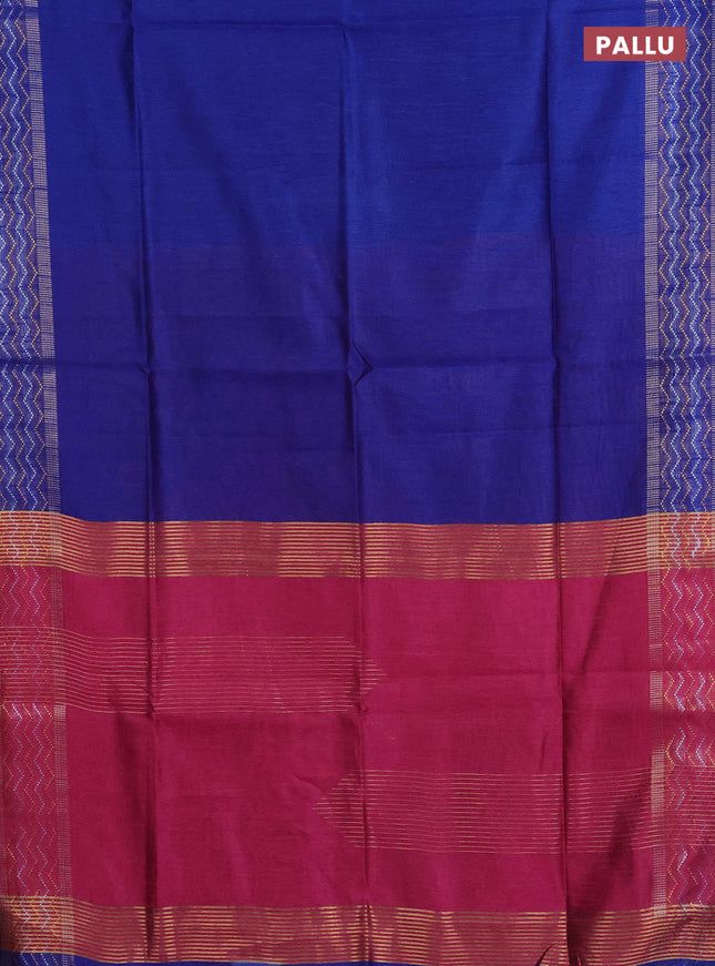 Semi dupion saree blue and pink with plain body and silver & gold zari woven border
