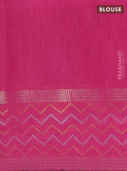 Semi dupion saree blue and pink with plain body and silver & gold zari woven border