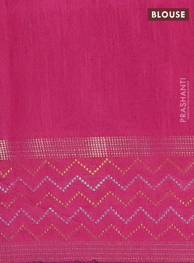 Semi dupion saree blue and pink with plain body and silver & gold zari woven border